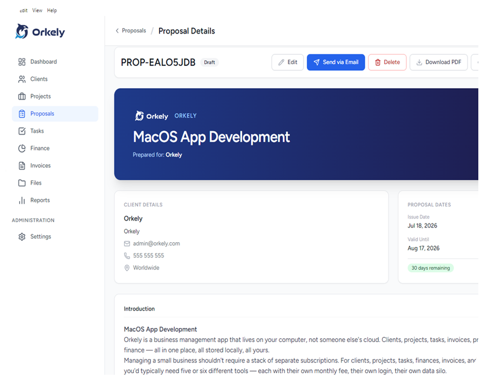 Orkely proposal builder view